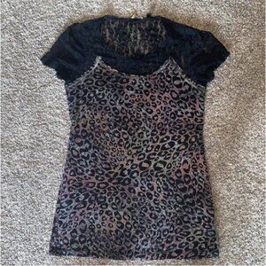 BKE Large Leopard & Lace Top